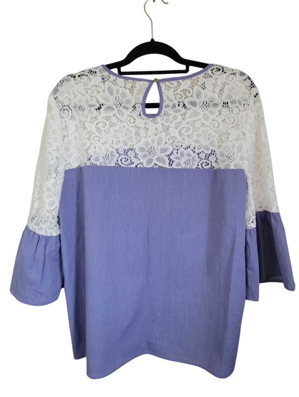 Marc New York XL Blue Cotton Lace Yoke Bell Sleeve Boho Peasant Blouse Top - Picture 8 of 11